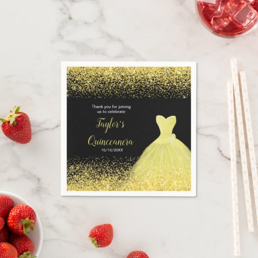 キンセアニェラブライトイエローフェイクグリッター スタンダードカクテルナプキン (インサイチュ)