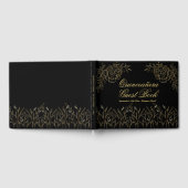 キンセアニェラブラックおよび金ゴールドエレガントスケッチフローラ ゲストブック (全面)