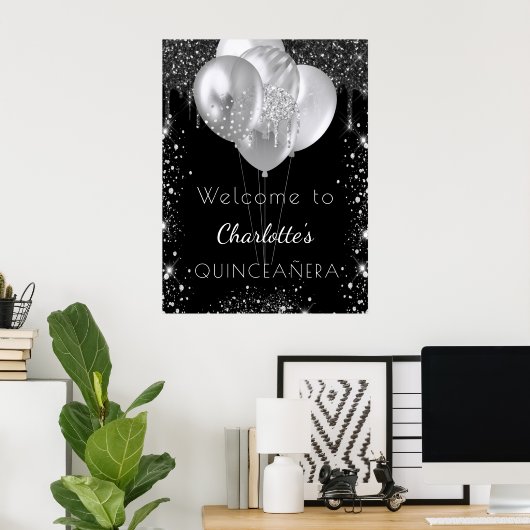 キンセアニェラブラックシルバーグリッターへようこそ ポスター (ホームオフィス)