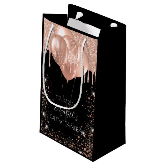 キンセアニェラブラックバラ金ゴールドグリッターバルーン スモールペーパーバッグ (裏面アングル)