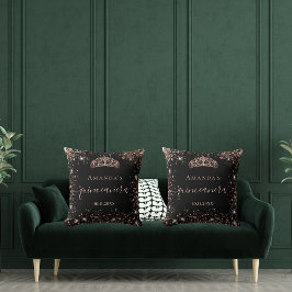 キンセアニェラブラックバラ金ゴールドティアラ名文字 クッション