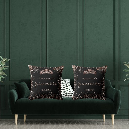 キンセアニェラブラックバラ金ゴールドティアラ名文字 クッション