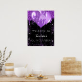 キンセアニェラブラックパープルグリッターウェルカムバルーン ポスター (キッチン)