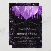 キンセアニェラブラックパープルグリッターダストバルーン 招待状 (正面/裏面)