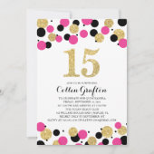 キンセアニェラブラックホットピンク金ゴールドグリッター紙吹雪 招待状 (正面)