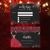 キンセアニェラブラックレッドドレス対応RSVPカード 出欠カード