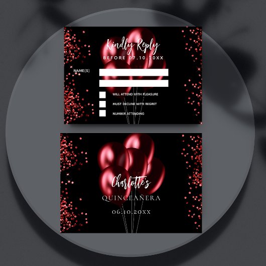 キンセアニェラブラックレッドバルーン対応RSVPカード 出欠カード