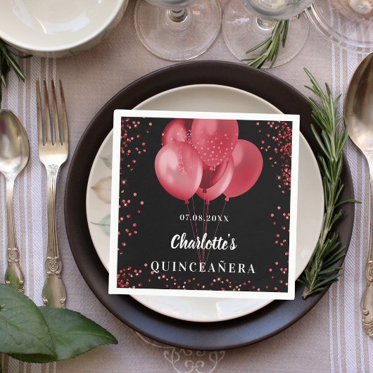 キンセアニェラブラックレッドバルーン スタンダードカクテルナプキン