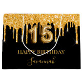 キンセアニェラブラック金ゴールドグリッタードライブ名 ラージペーパーバッグ (正面)