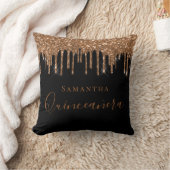 キンセアニェラブラック金ゴールドグリッタードリップモノグラム名 クッション (ブランケット)