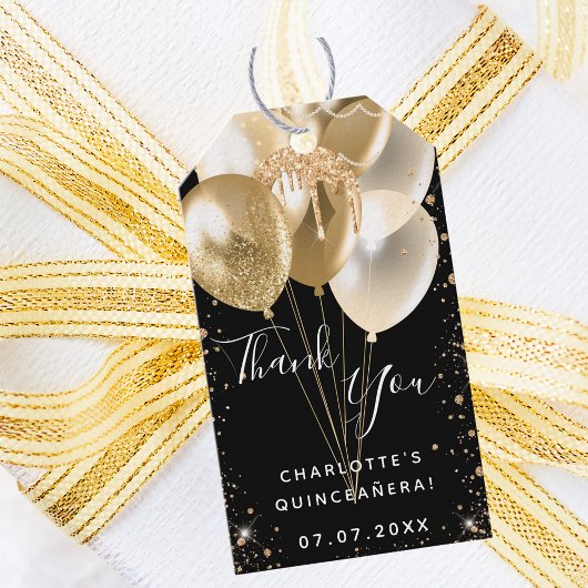 キンセアニェラブラック金ゴールドグリッターバ感謝していルーンユー ギフトタグ