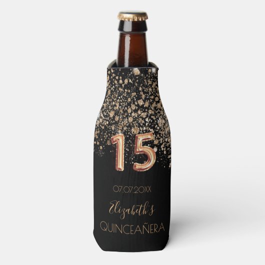 キンセアニェラブラック金ゴールドグリッターモノグラムシック ボトルクーラー (ボトル正面)