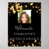 キンセアニェラブラック金ゴールドスター写真歓迎 ポスター (正面)