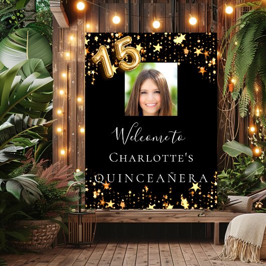 キンセアニェラブラック金ゴールドスター写真歓迎 ポスター