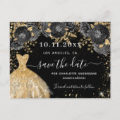キンセアニェラブラック金ゴールドドレス花模様は日付を保存 案内ポストカード (正面)