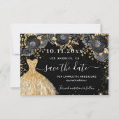 キンセアニェラブラック金ゴールドドレス花模様 セーブザデート (正面)