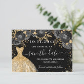 キンセアニェラブラック金ゴールドドレス花模様 セーブザデート (スタンド正面)