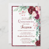 キンセアニェラブルガンディレッドフローラグリッター招待状 招待状 (正面)