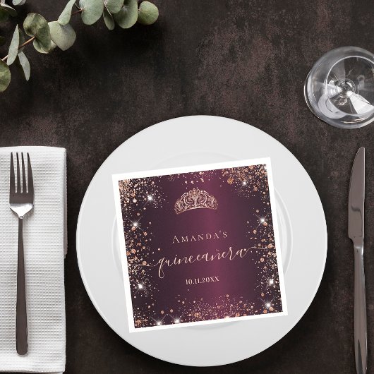 キンセアニェラブルゴーニュバラ金ゴールドティアラ名字スクリプト スタンダードカクテルナプキン