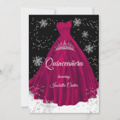 キンセアニェラブルゴーニュピンクのスノーフレークシルバードレス 招待状 (正面)