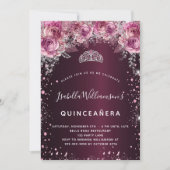 キンセアニェラブルゴーニュピンクグリッターフローラティアラ 招待状 (正面)
