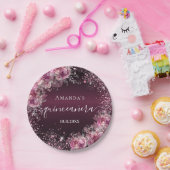 キンセアニェラブルゴーニュピンクグリッターフローラ名 ペーパープレート (パーティー)