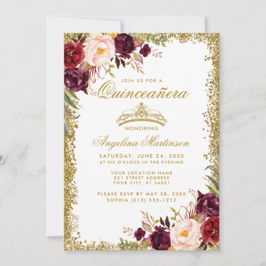 キンセアニェラブルゴーニュフローラクラウン写真金ゴールド 招待状 (正面)