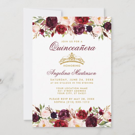 キンセアニェラブルゴーニュフローラ金ゴールド王冠の写真 招待状 (正面)