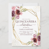 キンセアニェラブルゴーニュモダンピンク幾何学フローラ 招待状 (正面)