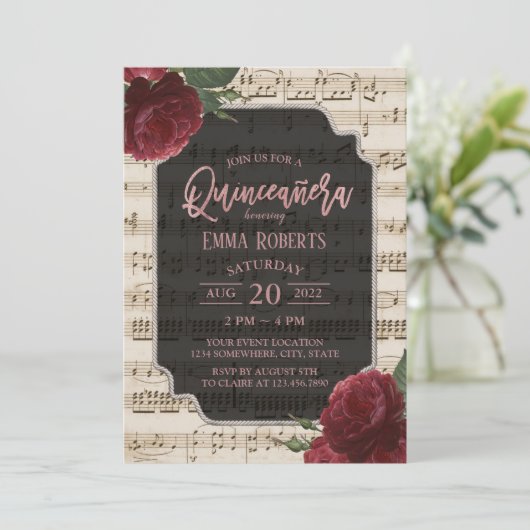 キンセアニェラブルゴーニュレッドフローラ音楽誕生日 招待状 (スタンド正面)