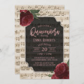 キンセアニェラブルゴーニュレッドフローラ音楽誕生日 招待状 (正面/裏面)