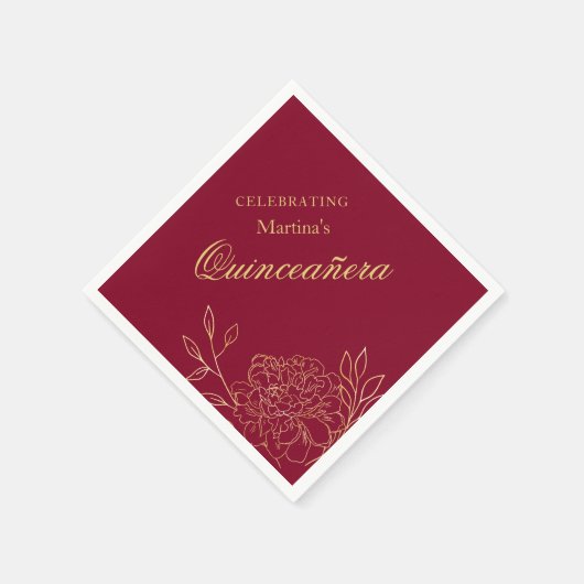 キンセアニェラブルゴーニュ金ゴールドフラワーズ15誕生日 スタンダードカクテルナプキン (角)