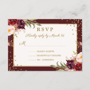 キンセアニェラブルゴーニュ金ゴールドフローラスパークルRSVP 出欠カード