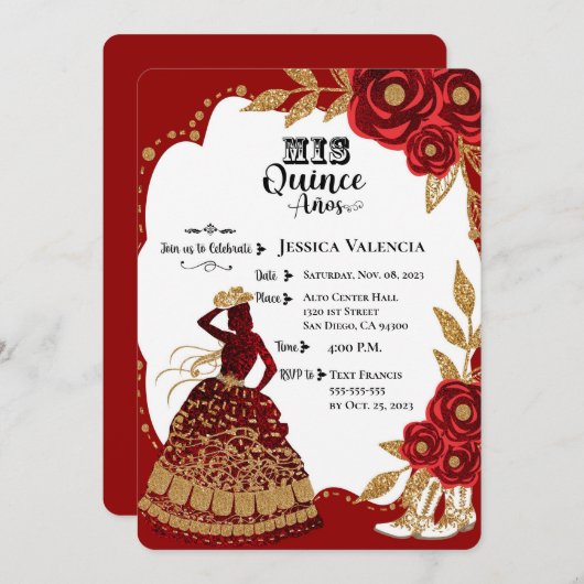 キンセアニェラブルゴーニュ金ゴールド女性のカーボーイ招待状 招待状 (正面/裏面)