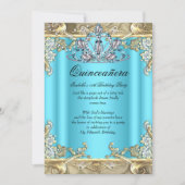 キンセアニェラブルーアクアティール（緑がかった色）金ゴールド15th誕生日 招待状 (正面)