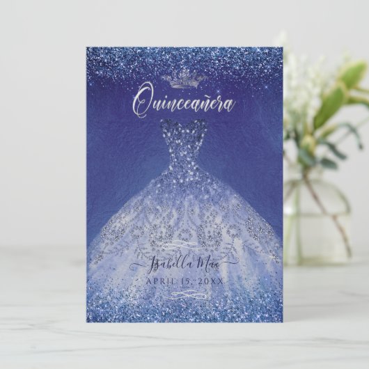 キンセアニェラブルーグラデーショングリッターガウン 招待状 (スタンド正面)
