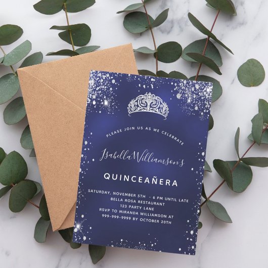 キンセアニェラブルーシルバーグリッターダストティアラクラウン 招待状