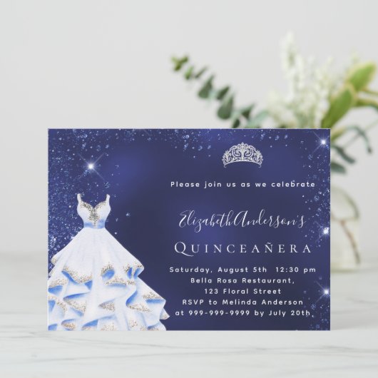 キンセアニェラブルーシルバーグリッタードレスティアラ 招待状 (スタンド正面)