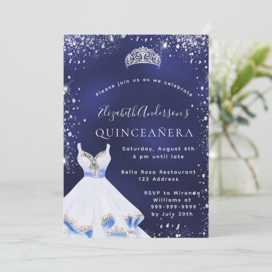 キンセアニェラブルーシルバーグリッタードレスティアラ 招待状 (スタンド正面)