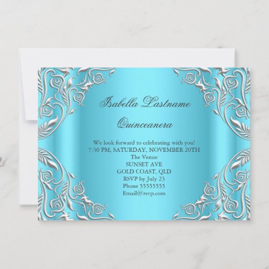 キンセアニェラブルーシルバーダイヤモンドティアラ15thパーティー2 招待状 (裏面)