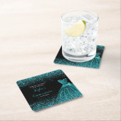 キンセアニェラブルーティール（緑がかった色）フェイクグリッター スクエアペーパーコースター (インサイチュ)