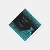 キンセアニェラブルーティール(緑がかった色)フェイクグリッター スタンダードカクテルナプキン (角)