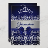 キンセアニェラブルーネイビースパークルダイヤモンドティアラボウ 招待状 (正面/裏面)