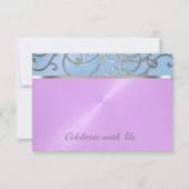キンセアニェラブルーパープルシルバーフィリグリー渦巻き 招待状 (正面)