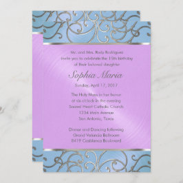 キンセアニェラブルーパープルシルバーフィリグリー渦巻き 招待状