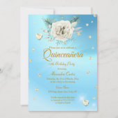 キンセアニェラブルー金ゴールドグリッターバラフローラ 招待状 (正面)