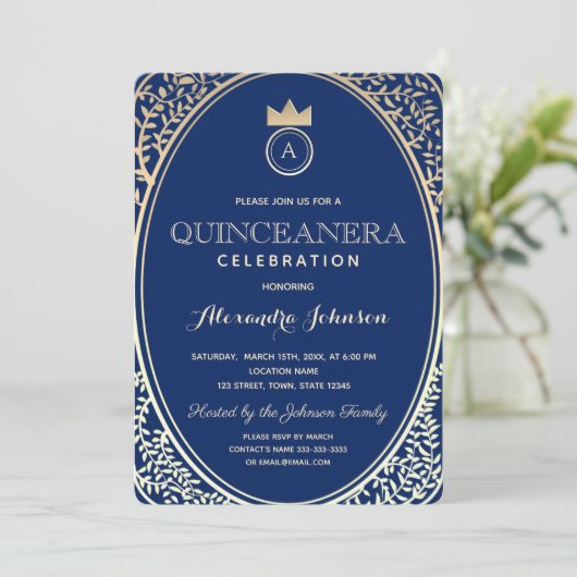 キンセアニェラブ王室のルーアンド金ゴールドプリンセスモノグラム 招待状 (スタンド正面)