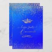 キンセアニェラプリンセスクラウンフェイク金ゴールド紙吹雪ブルー 招待状 (正面/裏面)