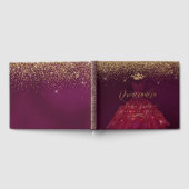 キンセアニェラプリンセスグリッターガウン、ブルゴーニュ+金ゴールド ゲストブック (全面)