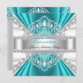 キンセアニェラプリンセスティール(緑がかった色)ブルーホワイトダイアモンドティアラ 招待状 (正面/裏面)